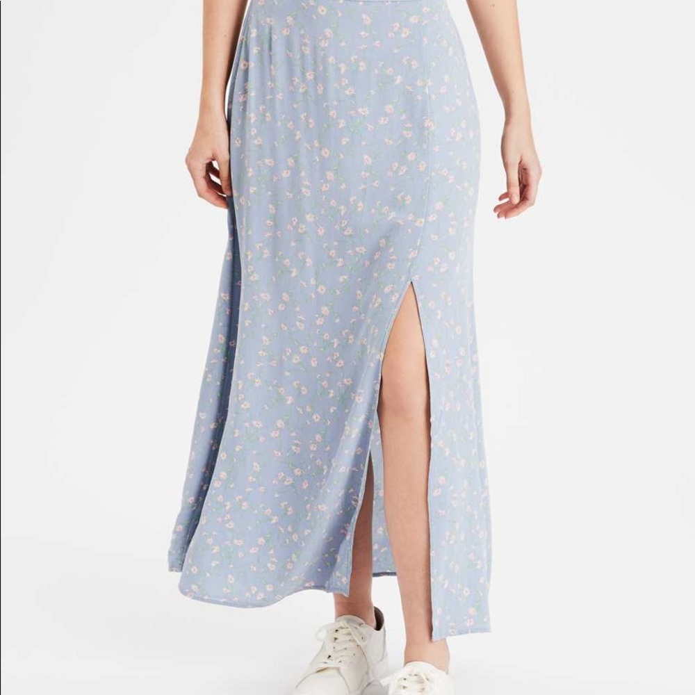 American Eagle outfitters Midi Maxi Floral Blue Skirt Slit XL
